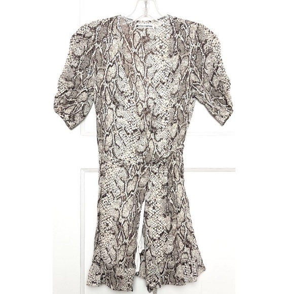 REFORMATION Crepe Snake Print Ruched Short Sleeve V-Neck Wrap Waist Mini Dress S - Picture 3 of 9